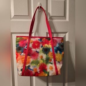Clinique Colorful Floral Tote with Red Straps